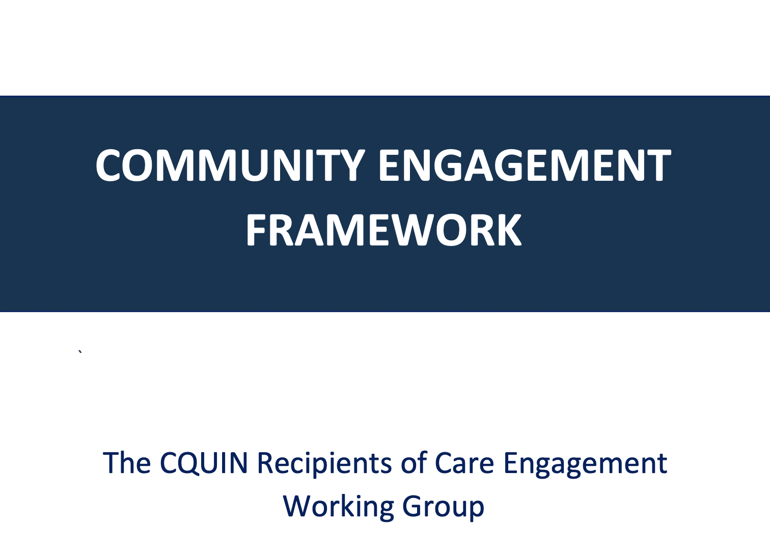 Community Engagement Framework